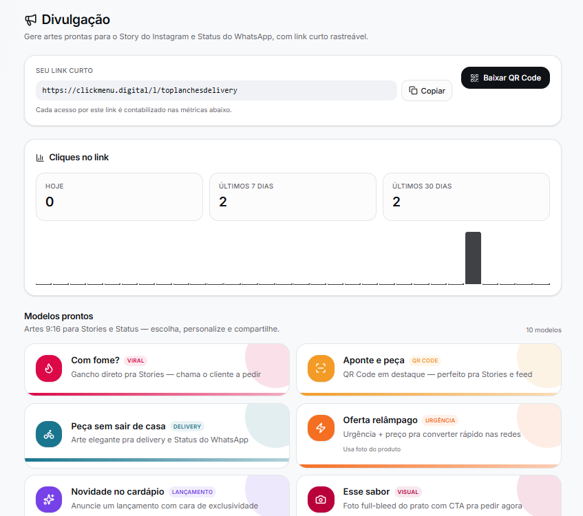 Modelos prontos de artes para Stories e status no Click Menu